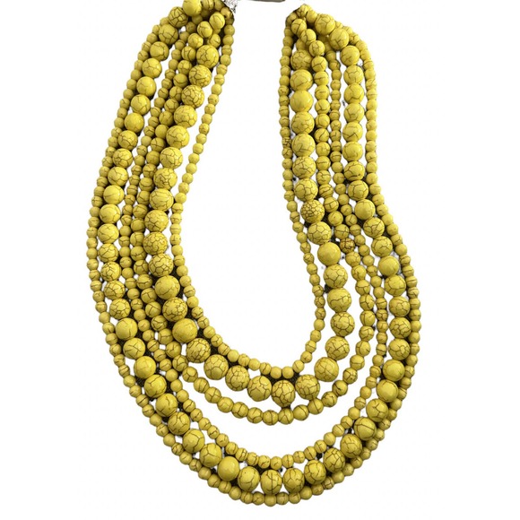 Women's Earrings Beaded Necklaces Dangle Set Yellow Howlite Beads 20" - Picture 3 of 4